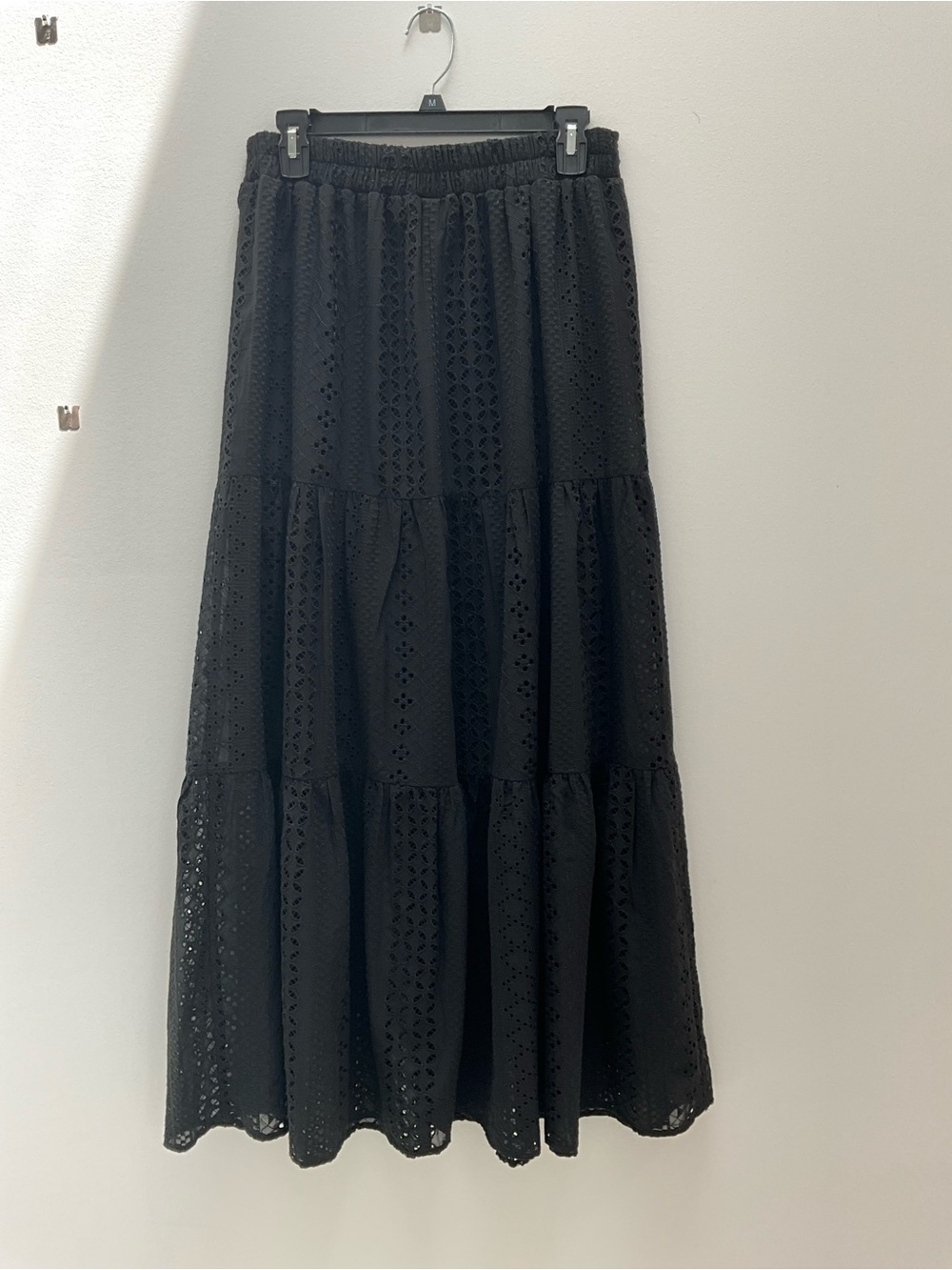 Versona Black Eyelet Tiered Maxi Skirt